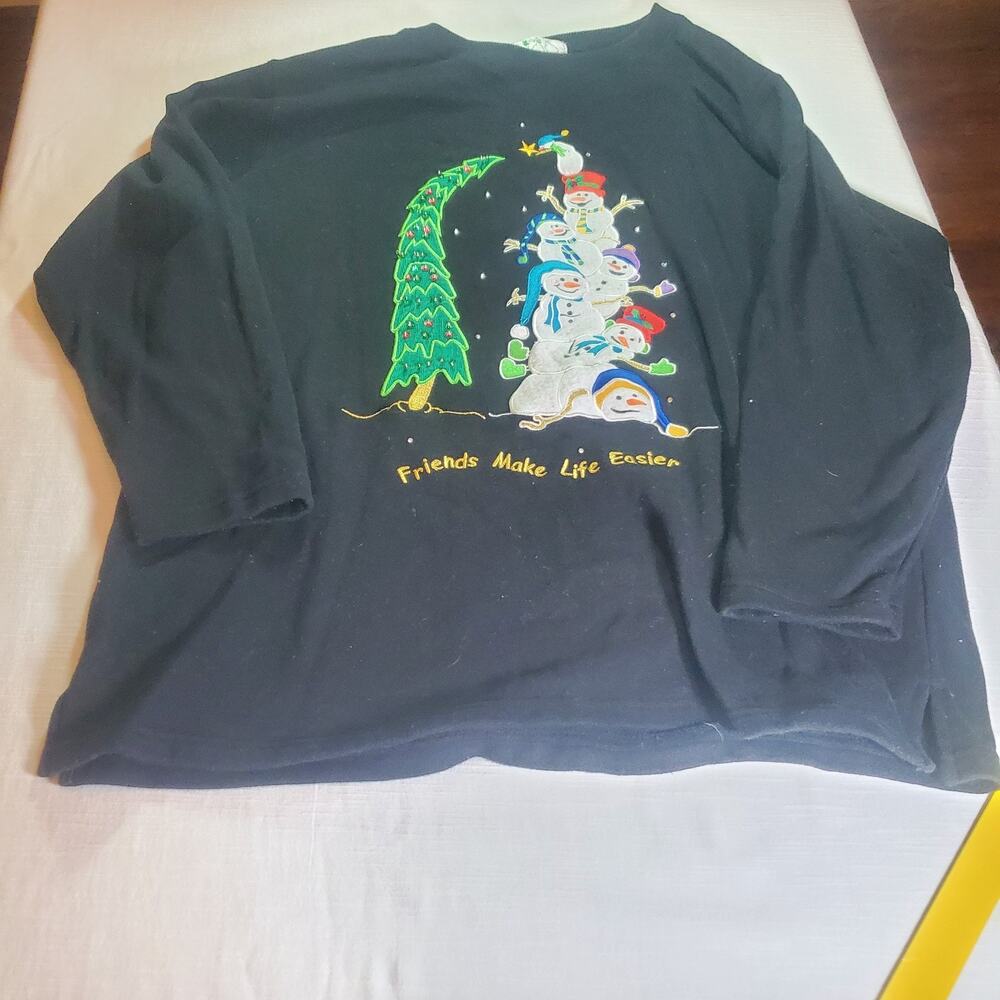 Quacker Factory Womens Plus 1X Black Christmas Sweater Friends Make Life Sweeter - Picture 1 of 8